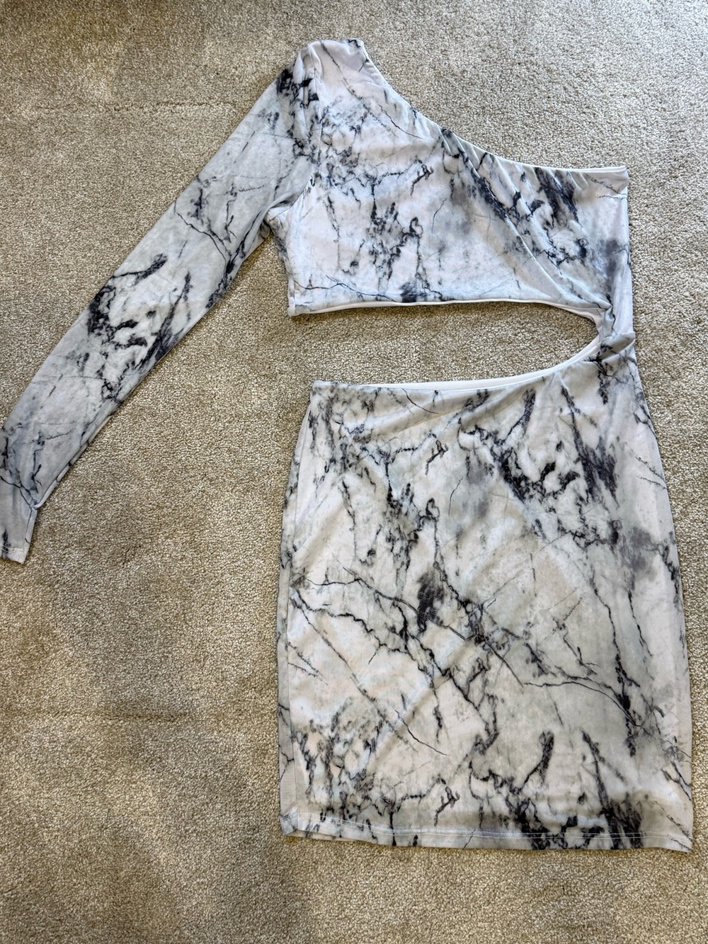 Fashion Nova Marble Print One Shoulder Cutout Mini Dress Sz L Bodycon Party Club